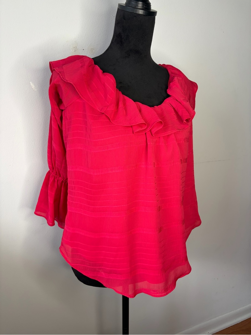 Parker Red Cold Shoulder Ruffle Blouse Long Sleeve Chiffon Top